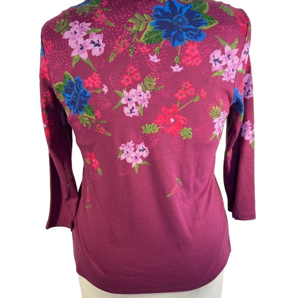 Style & Co Long Sleeve Tee Shirt Women's XL Floral on Purple Boat Neck 3/4 Sleev - Picture 7 of 13